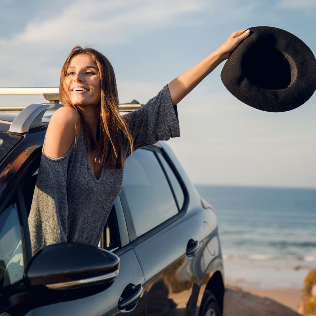 a woman in a car