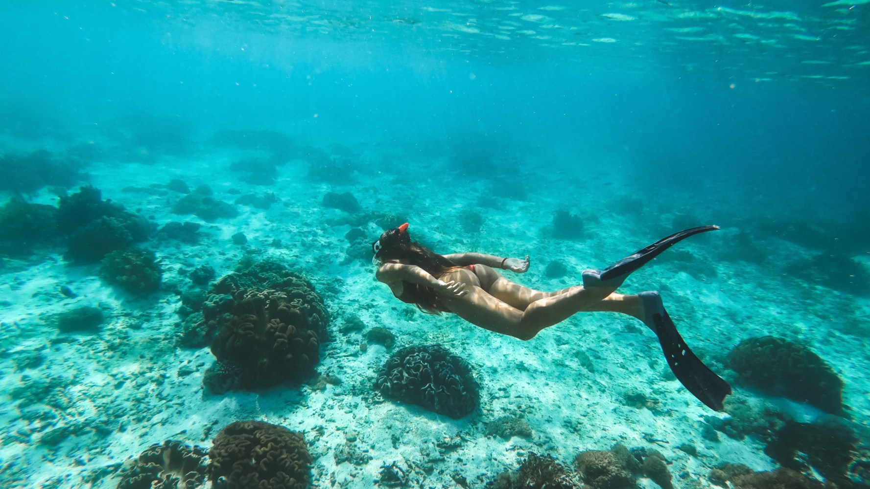 a person swimming in a pool of water