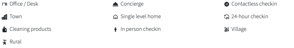 Icons and text: Office, Concierge, Contactless checkin, etc., indicating amenities and settings.