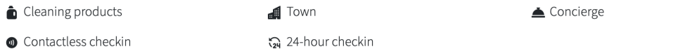 Icons and labels: Cleaning products, Town, Concierge, Contactless check-in, 24-hour check-in.