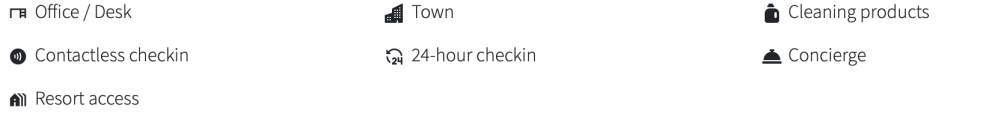 Icons with text: Office, Town, Contactless, 24-hour, Resort, Cleaning, Concierge.