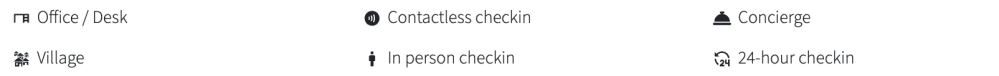 Icons for office, village, contactless, in-person, concierge, 24-hour check-in