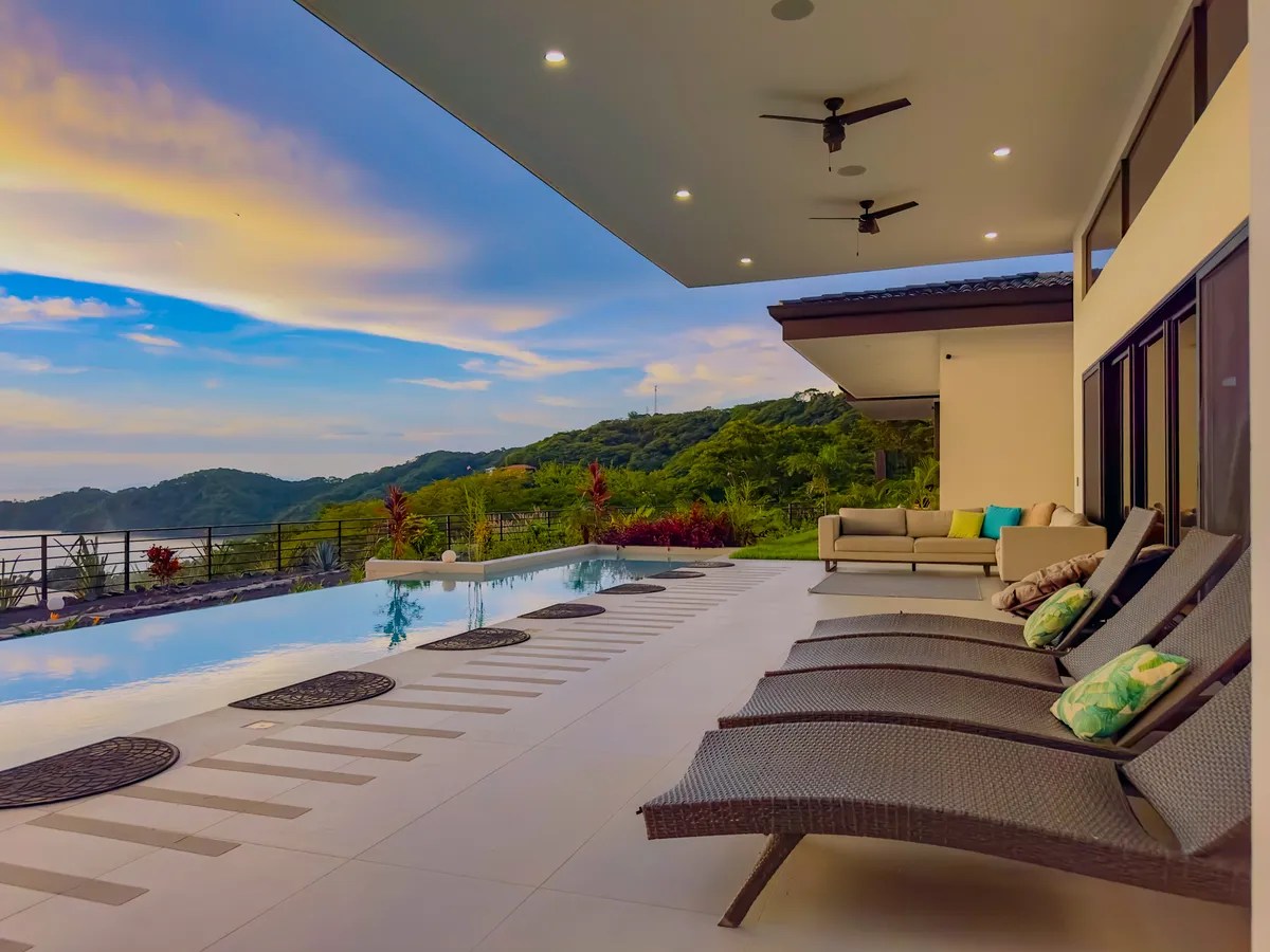 Pool and patio at a Playas del Coco vacation villa in Guanacaste, Costa Rica